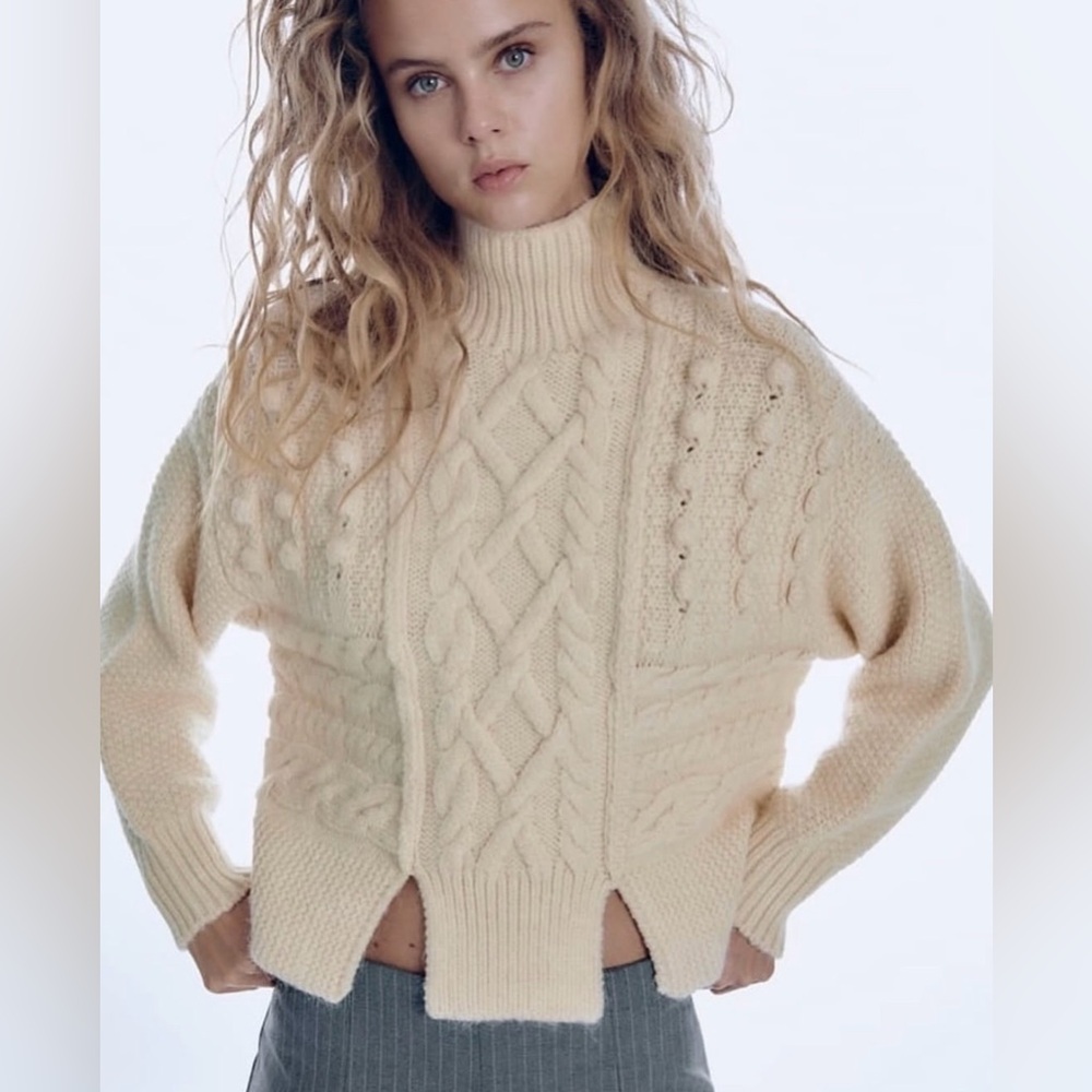 Zara Cozy Cream Cable Knit Sweater Medium